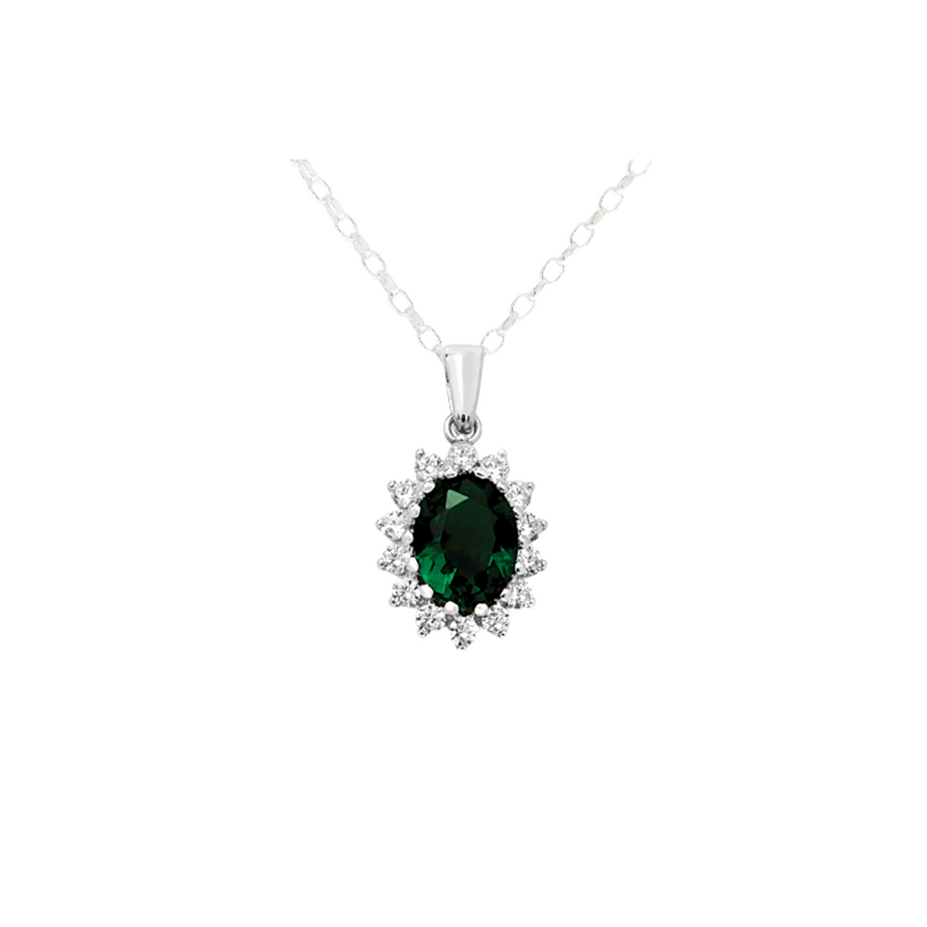 Sterling Silver Emerald Cubic Zirconia Pendant and Chain Gleeson Jewellery, Daniel Gleeson Jewellers Cork, Gleesons Jewellers