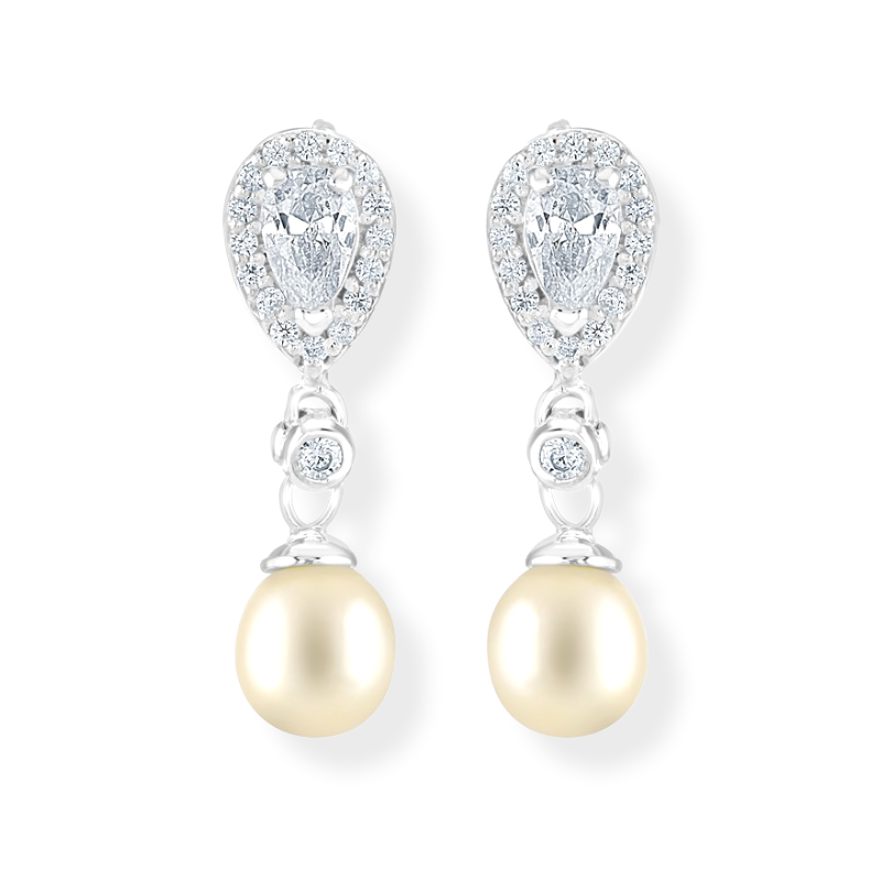 Sterling Sliver Pear Shape Cubic Zirconia Pearl Drop Earrings Gleeson Jewellery, Gleeson Jewellers, Gleesons Jewellers, Daniel Gleeson