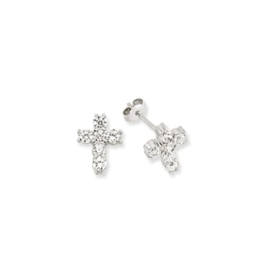Sterling Silver Cubic Zirconia Cross Stud Earrings Gleeson Jewellers, Daniel Gleeson Jewellery, Gleesons Jewellers