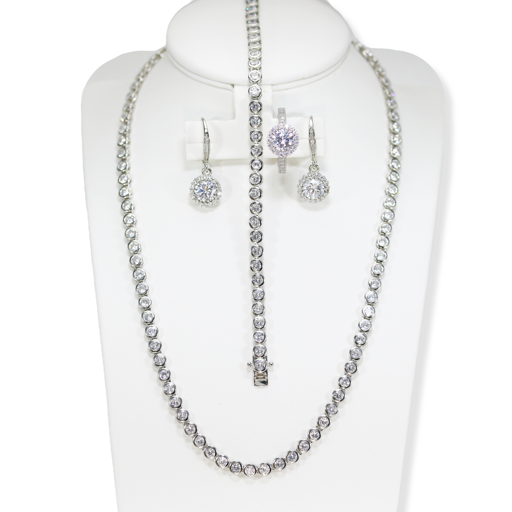 Sterling Silver Cubic Zirconia Tennis Chain, Bracelet, Earring and Ring Set - CZ Tennis Set Daniel Gleeson Jewellers, Gleeson Jewellers, Gleesons Jewellers, Gleeson Jewellery