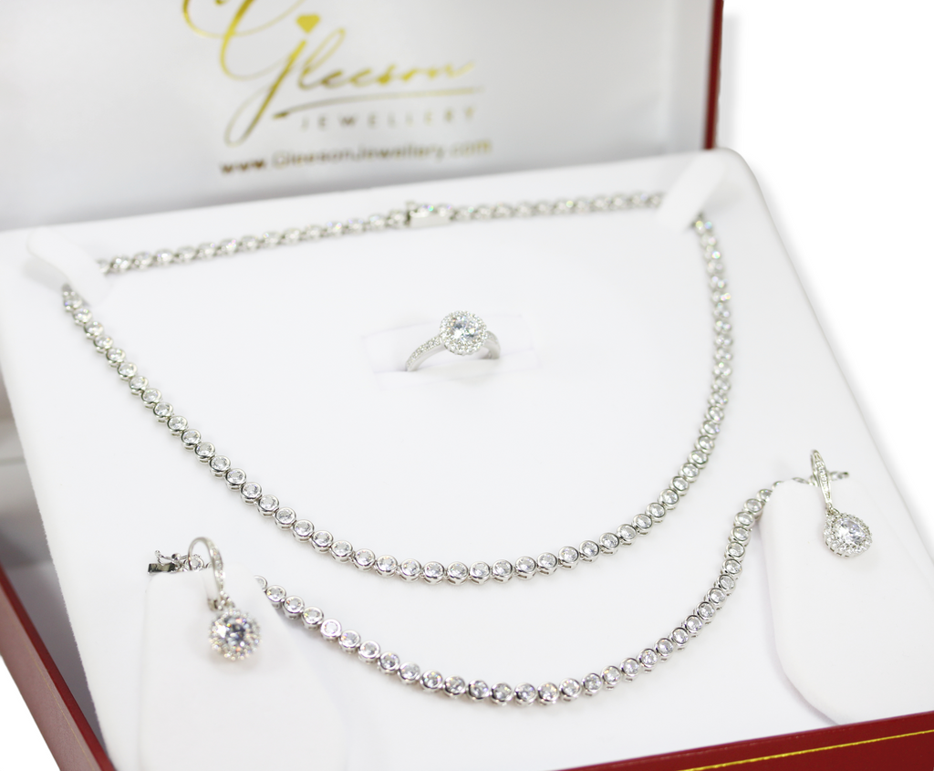 Sterling Silver Cubic Zirconia Tennis Chain, Bracelet, Earring and Ring Set - CZ Tennis Set Daniel Gleeson Jewellers, Gleeson Jewellers, Gleesons Jewellers, Gleeson Jewellery