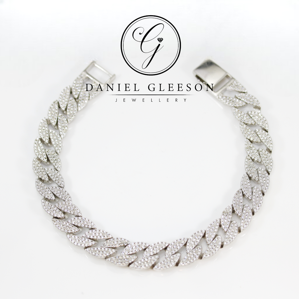Sterling Silver Mens Cubin Link Bracelet With CZ Gleeson Jewellery, gleeson Jewellers, Daniel Gleesons Jewellers