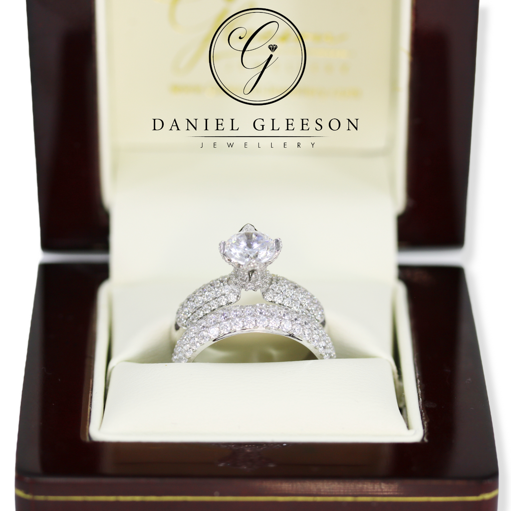 9ct White Gold Crown Raised Solitaire & Pavé Ring Set Gleeson Jewellers, Daniel Gleeson Jewellers, Gleesons Jewellers