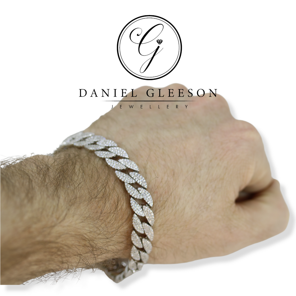 Sterling Silver Mens Cubin Link Bracelet With CZ Gleeson Jewellery, gleeson Jewellers, Daniel Gleesons Jewellers