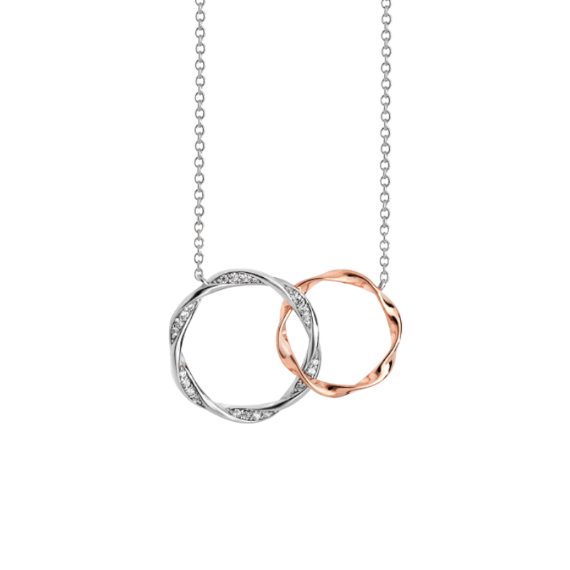 Sterling Silver and Rose Double Circle Cubic Zirconia Necklace gleeson jewellery
