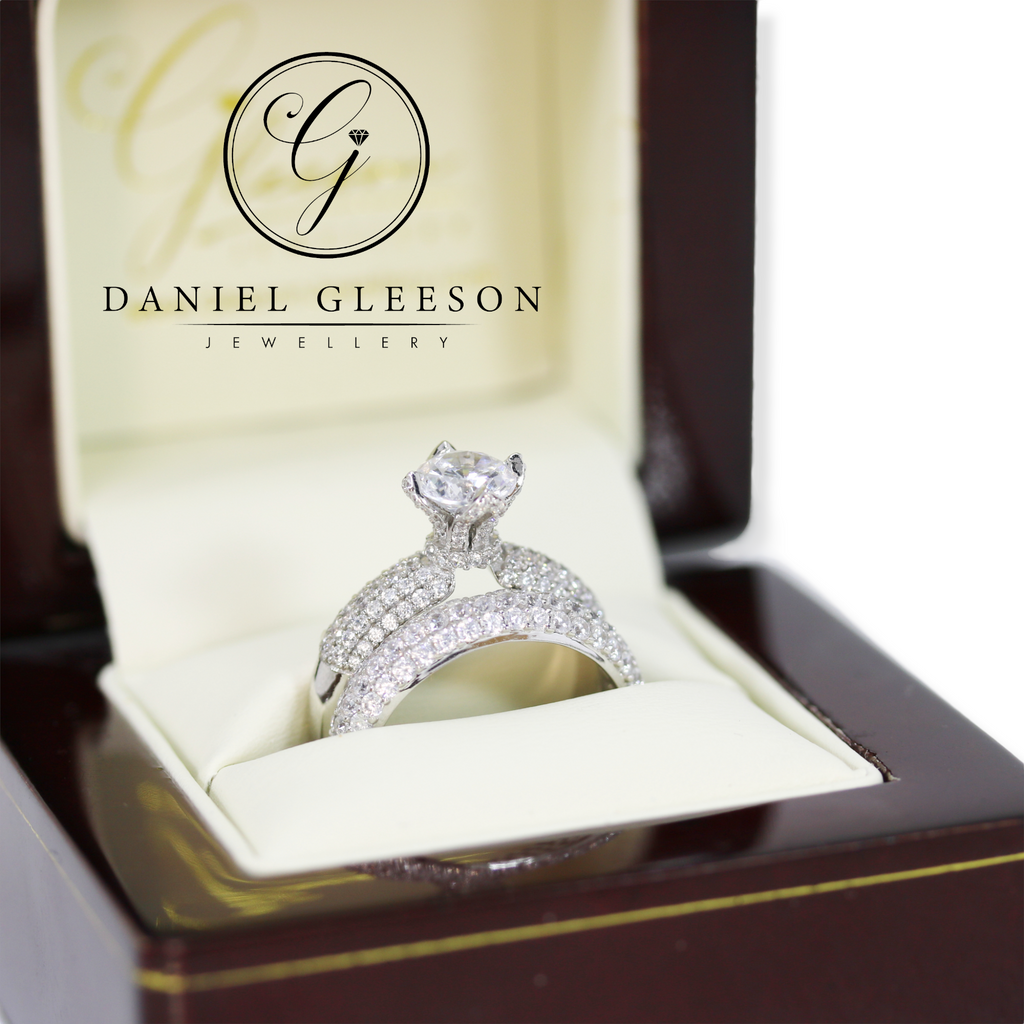 9ct White Gold Crown Raised Solitaire & Pavé Ring Set Gleeson Jewellers, Daniel Gleeson Jewellers, Gleesons Jewellers