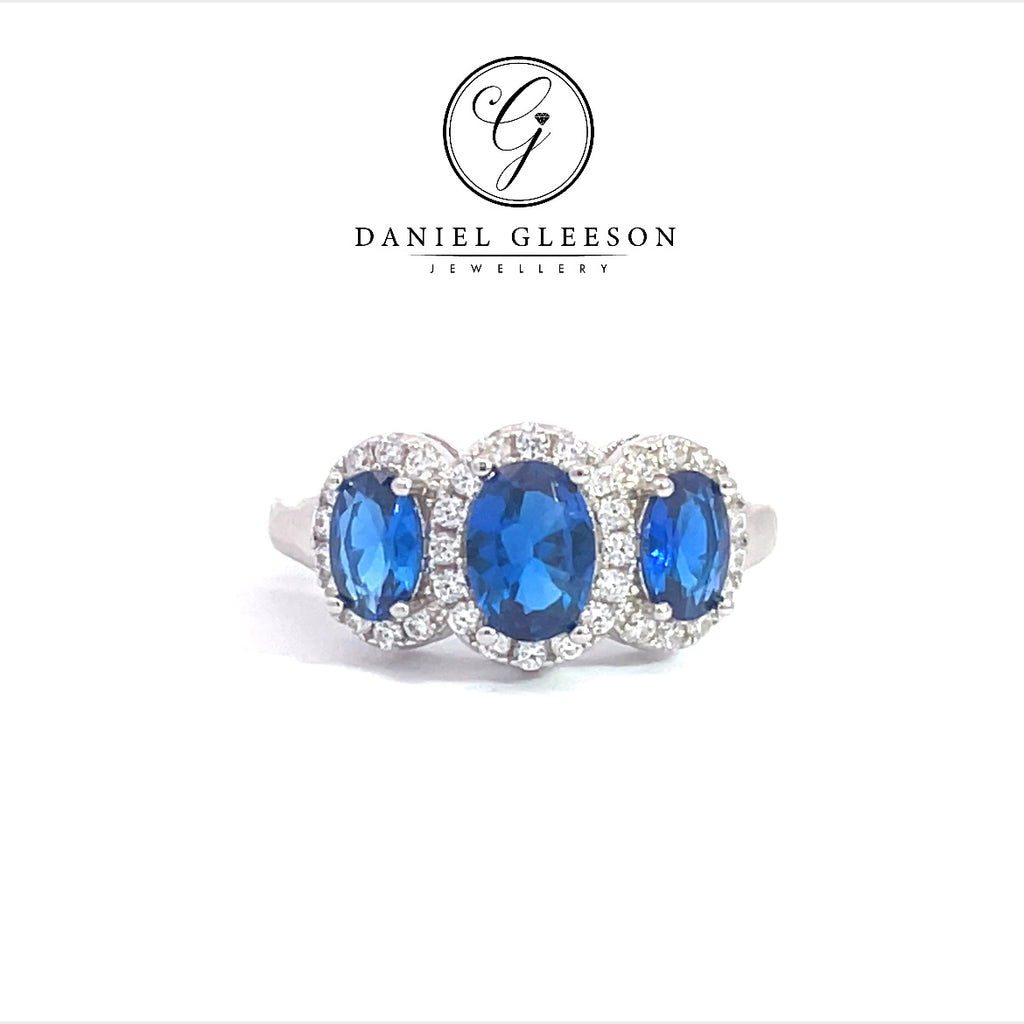 Sterling Silver Sapphire CZ Trillogy Ring Gleeson Jewellery, gleeson Jewellers, Daniel Gleesons Jewellers