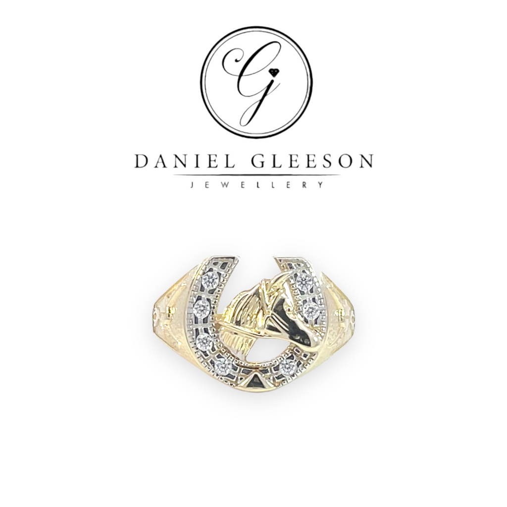 9ct Gold CZ HorseShoe Ring Gleeson Jewellers, Daniel Gleeson Jewellery, Daniel Gleesons Jewellers Cork