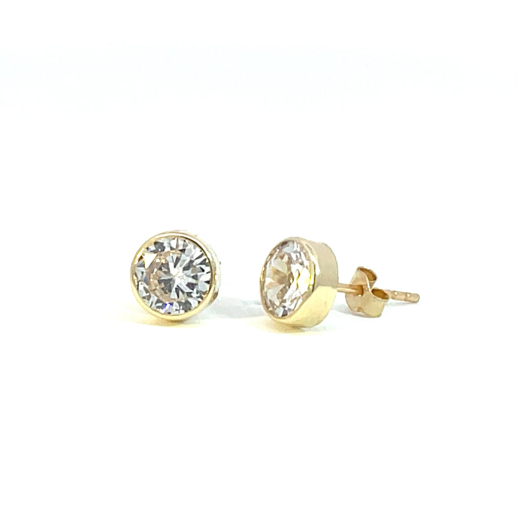 9ct Gold Rubover Bezel Set CZ Stud 6mm Earrings Gleeson Jewellers, Daniel Gleeson Jewellers, Gleesons Jewellers