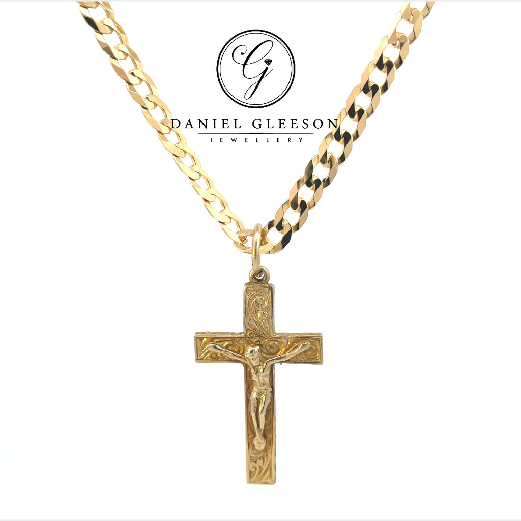 9ct Gold Crucifix & 20” Curb Chain Gleeson Jewellers, Daniel Gleeson Jewellery, Daniel Gleesons Jewellers Cork