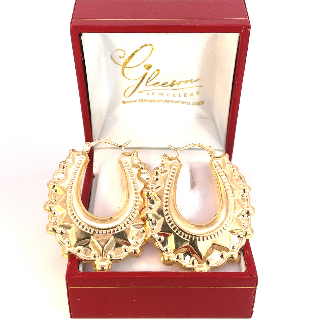 9ct Gold Oval Spike Creole Earrings Gleeson Jewellers, Daniel Gleeson Jewellers, Gleesons Jewellers, stephen gleeson