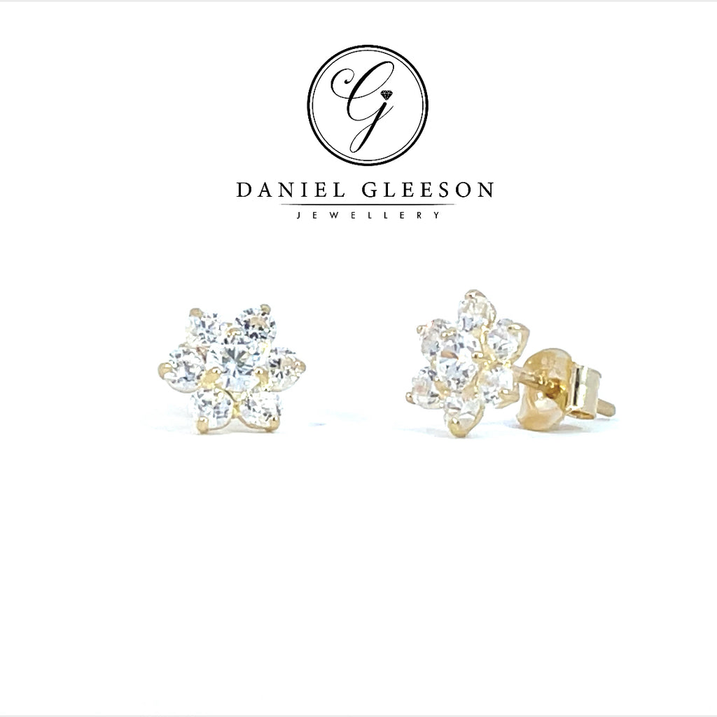 9ct Gold CZ Cluster Stud Earrings Gleeson Jewellers, Daniel Gleeson Jewellery, Daniel Gleesons Jewellers Cork