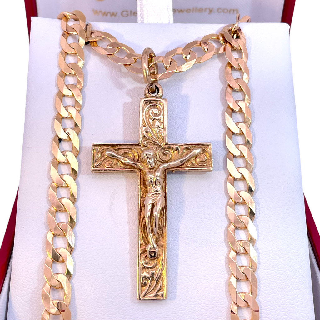 9ct Gold Crucifix & 20” Curb Chain Gleeson Jewellers, Daniel Gleeson Jewellery, Daniel Gleesons Jewellers Cork