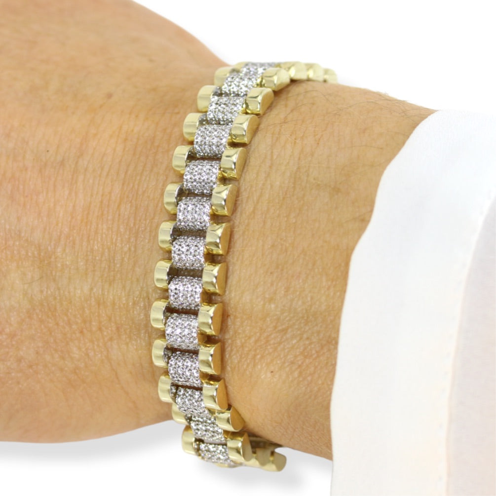 9ct Gold CZ Ladies Presidential Bracelet - Wider Version Bracelet (11mm) Daniel Gleeson Jewellers, stephen Gleeson Jeweller, Daniel Gleeson Jewellery, Gleesons Jewellers