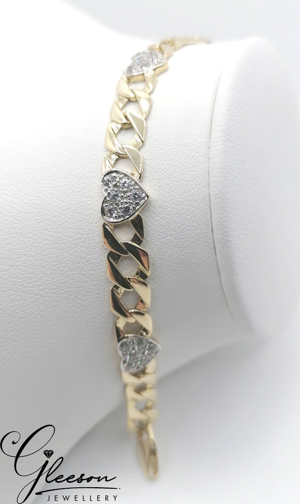 9ct Gold Cubic Zirconia Ladies Heart Bracelet Gleeson Jewellery, Daniel Gleeson Jewellers
