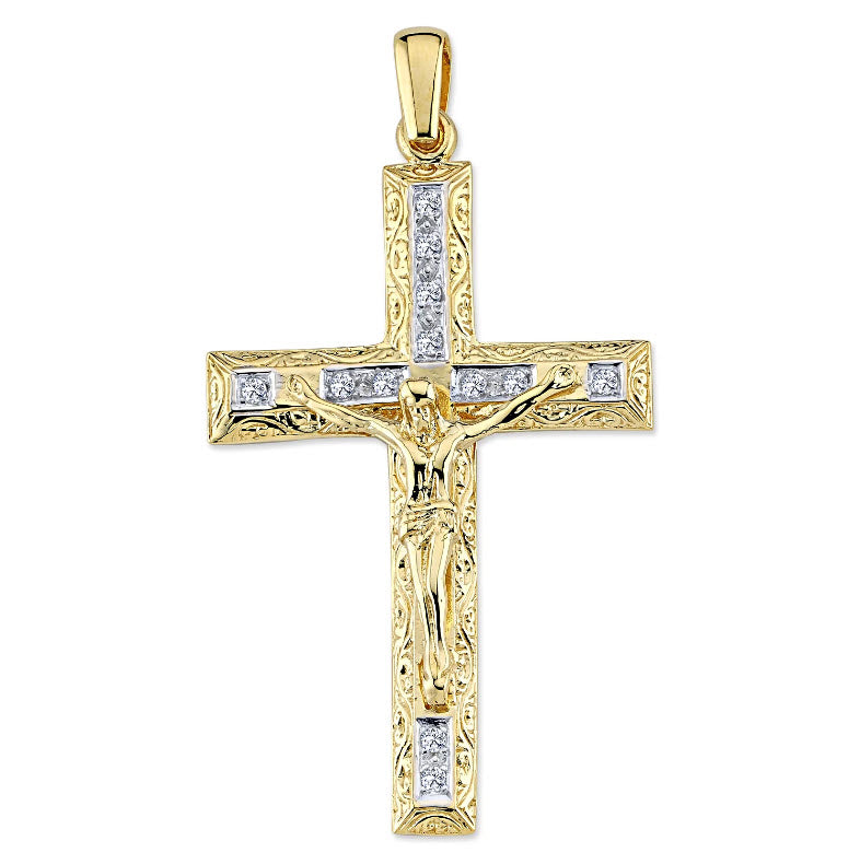 9ct Gold Cubic Zirconia Large Crucifix Gleeson Jewellery, Daniel Gleeson Jewellers