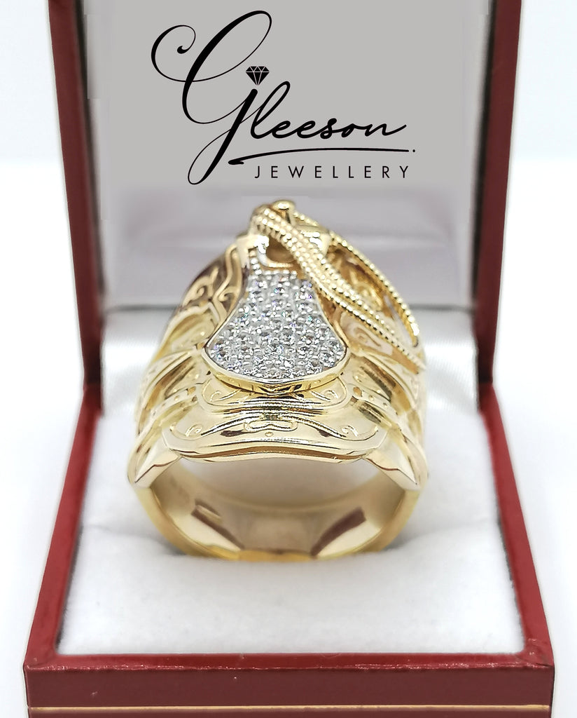 9ct Gold Mens Cubic Zirconia Saddle Ring Daniel Gleeson Jewellers, Gleeson Jewellers, Gleesons Jewellers