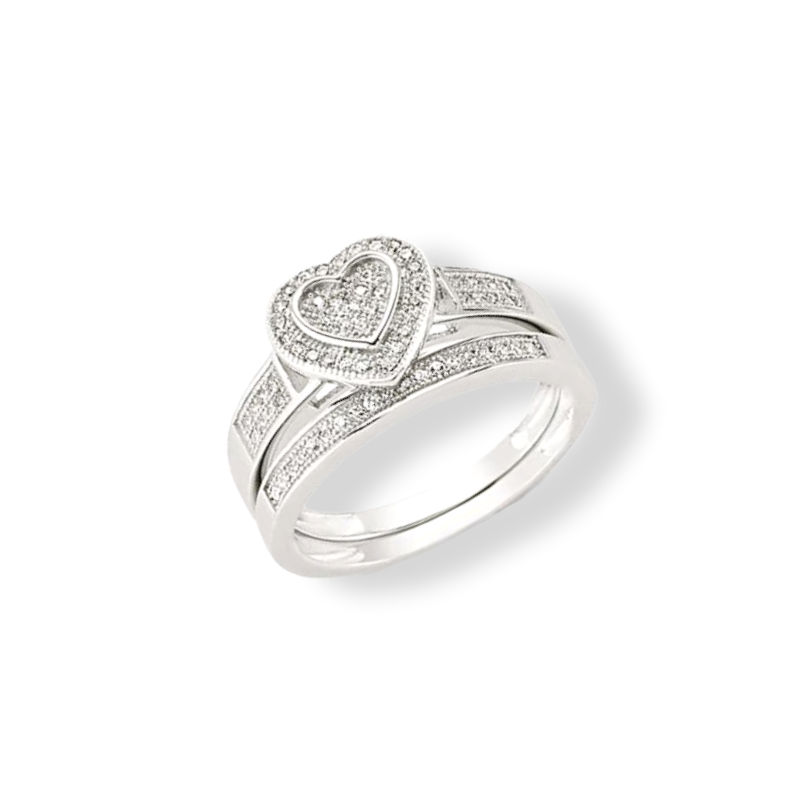 Sterling Silver Cubic Zirconia Heart Ring Set Daniel Gleeson Jewellers, Gleeson Jewellers, Gleesons Jewellers, Gleeson Jewellery
