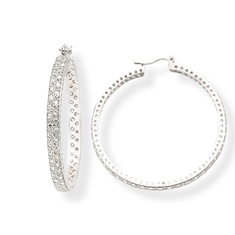 Sterling Silver Two Cubic Zirconia Wide Hoop Earrings - 44mm Gleeson Jewellery, Gleeson Jewellers, Gleesons Jewellers, Daniel Gleeson