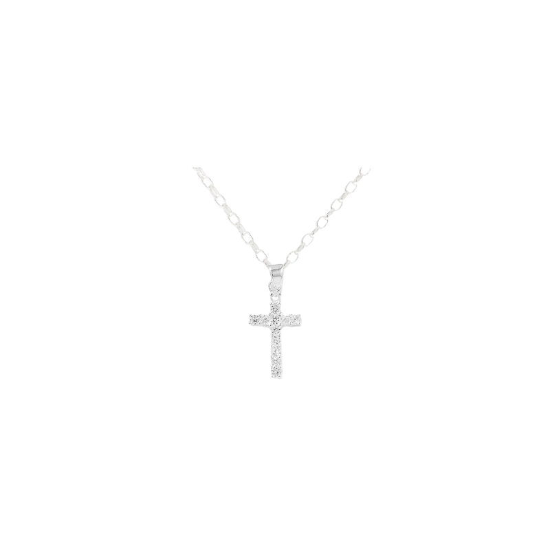 Sterling Silver Small Cubic Zirconia Cross and Chain Gleeson Jewellery, Daniel Gleeson Jewellers Cork, Gleesons Jewellers
